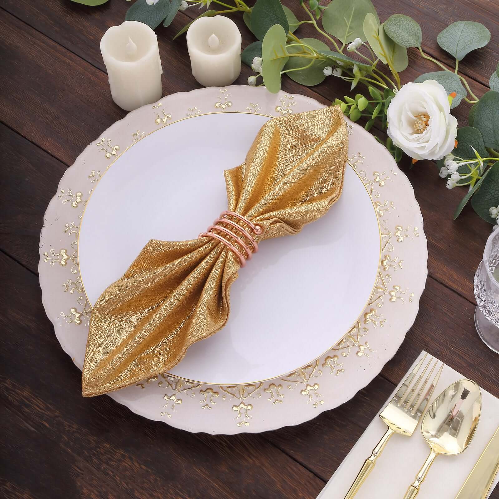 5 Pack Polyester 20"x20" Napkins Gold Shimmer Sequin Dots - Luminous Cloth Napkins for Stylish Gatherings - Bell Racket Store