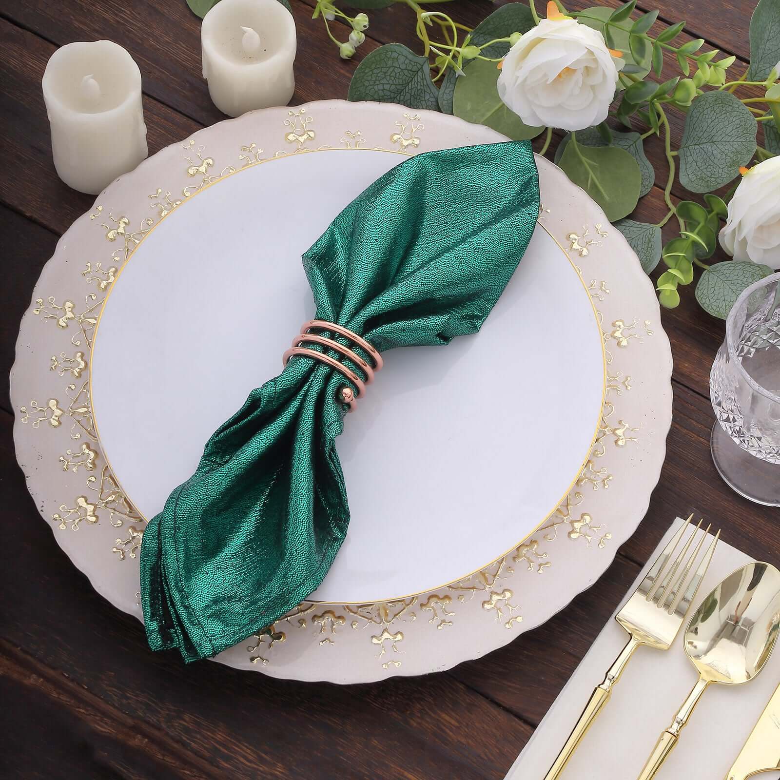 5 Pack Polyester 20"x20" Napkins Hunter Emerald Green Shimmer Sequin Dots - Luminous Cloth Napkins - Bell Racket Store