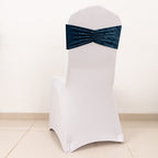 5 Pack Premium Crushed Velvet Chair Sashes Navy Blue Ruffle Style - Textured Chair Bands for Stunning Event Decor - Bell Racket Store