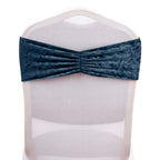 5 Pack Premium Crushed Velvet Chair Sashes Navy Blue Ruffle Style - Textured Chair Bands for Stunning Event Decor - Bell Racket Store