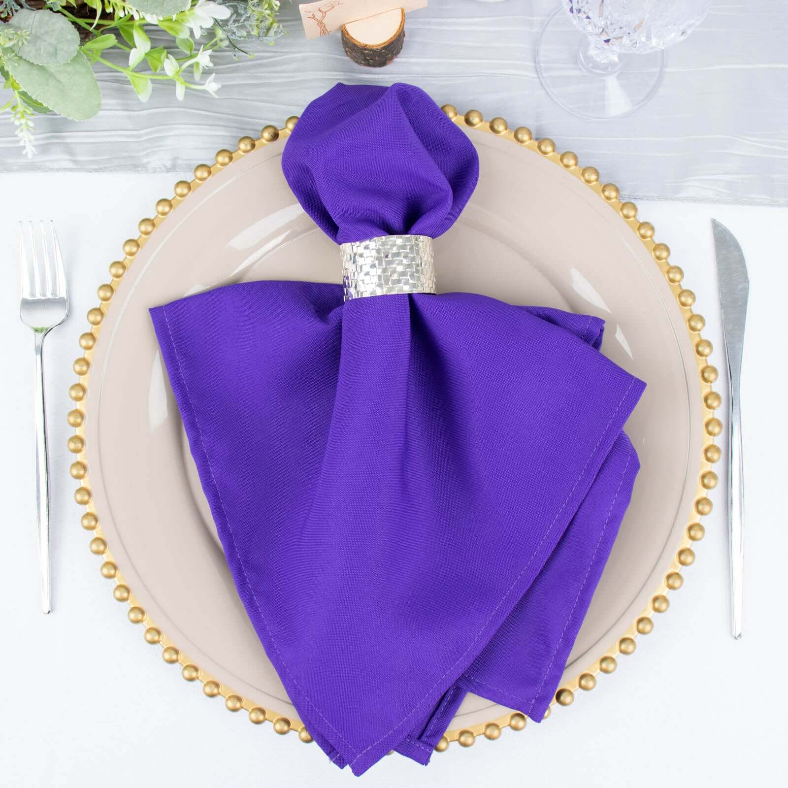 5 Pack Premium Polyester 20"x20" Napkins Purple - Wrinkle - Resistant & Durable Dinner Napkins - Bell Racket Store