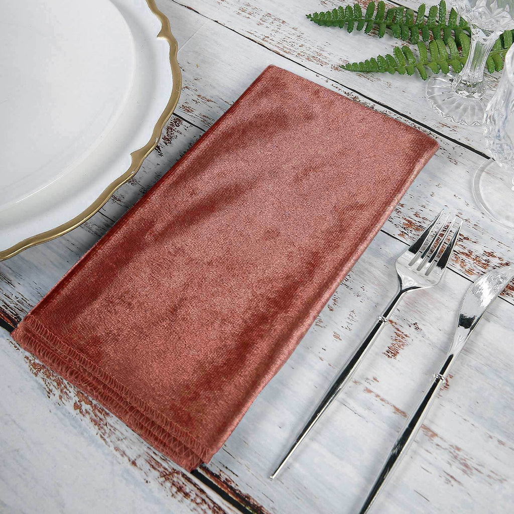 5 Pack Premium Velvet 20"x20" Napkins Terracotta (Rust) - Soft Sheen Finish Cloth Napkins - Bell Racket Store