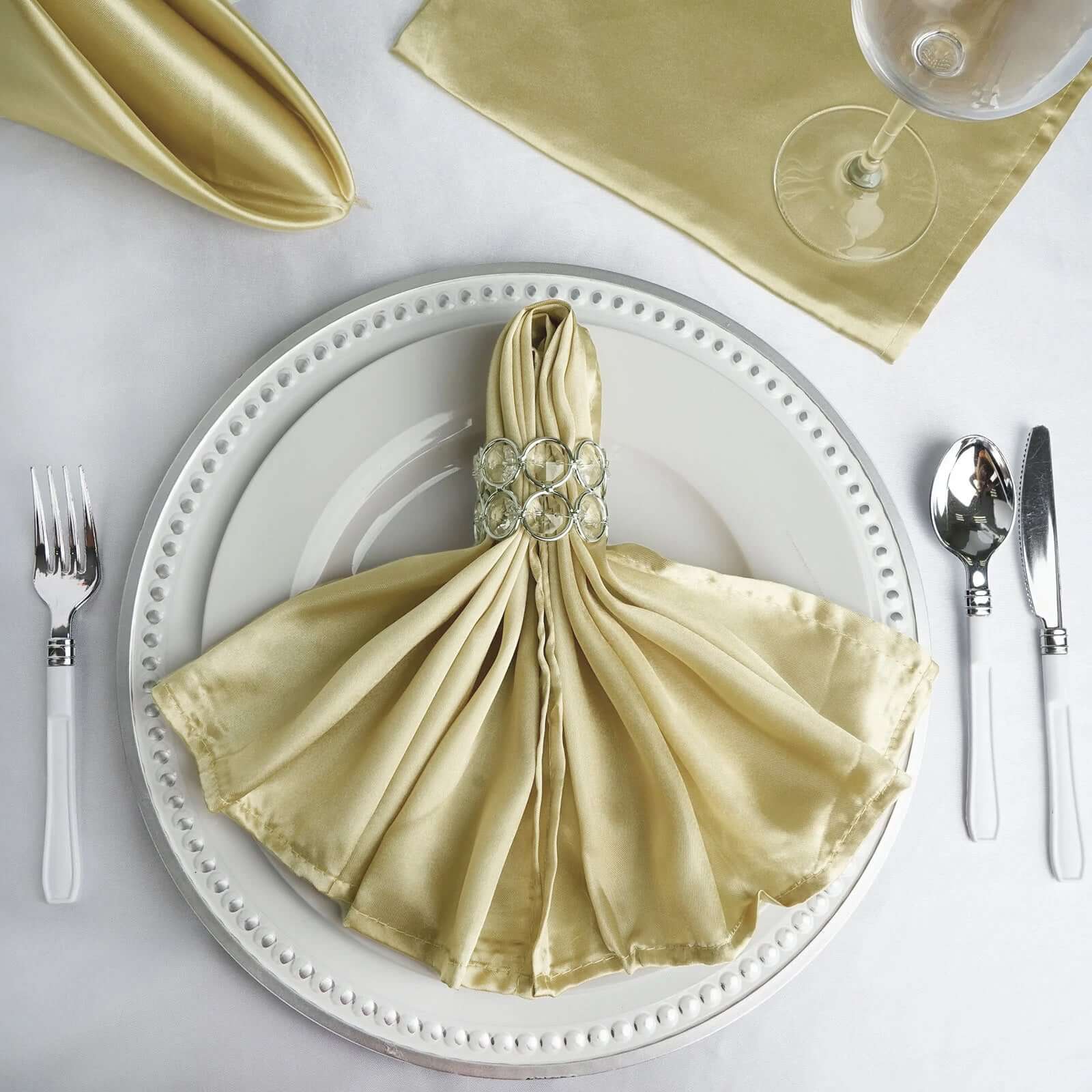 5 Pack Satin 20"x20" Napkins Champagne - Luxurious Shine & Smooth Dinner Napkins