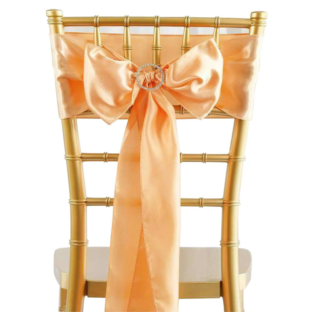 5 Pack Satin Chair Sashes Peach - Durable Chair Bows with Shiny Finish 6"x106"