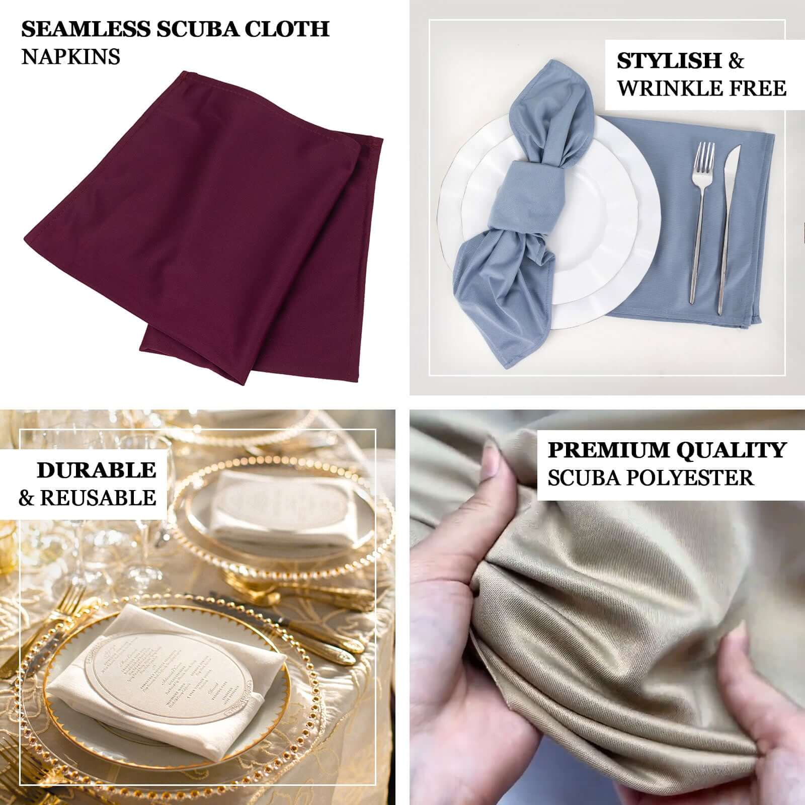 5 Pack Scuba 20"x20" Napkins Nude - Durable & Reusable Dinner Napkins - Bell Racket Store