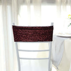 5 Pack Sequin Spandex Chair Sashes Burgundy - Stretch Chair Bands 6"x15" - Bell Racket Store