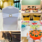 5 Pack Spandex Chair Sashes Burgundy with Gold Rhinestone Buckles - Reusable Four - Way Stretch Sash Bands 5"x14" - Bell Racket Store