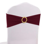 5 Pack Spandex Chair Sashes Burgundy with Gold Rhinestone Buckles - Reusable Four - Way Stretch Sash Bands 5"x14" - Bell Racket Store
