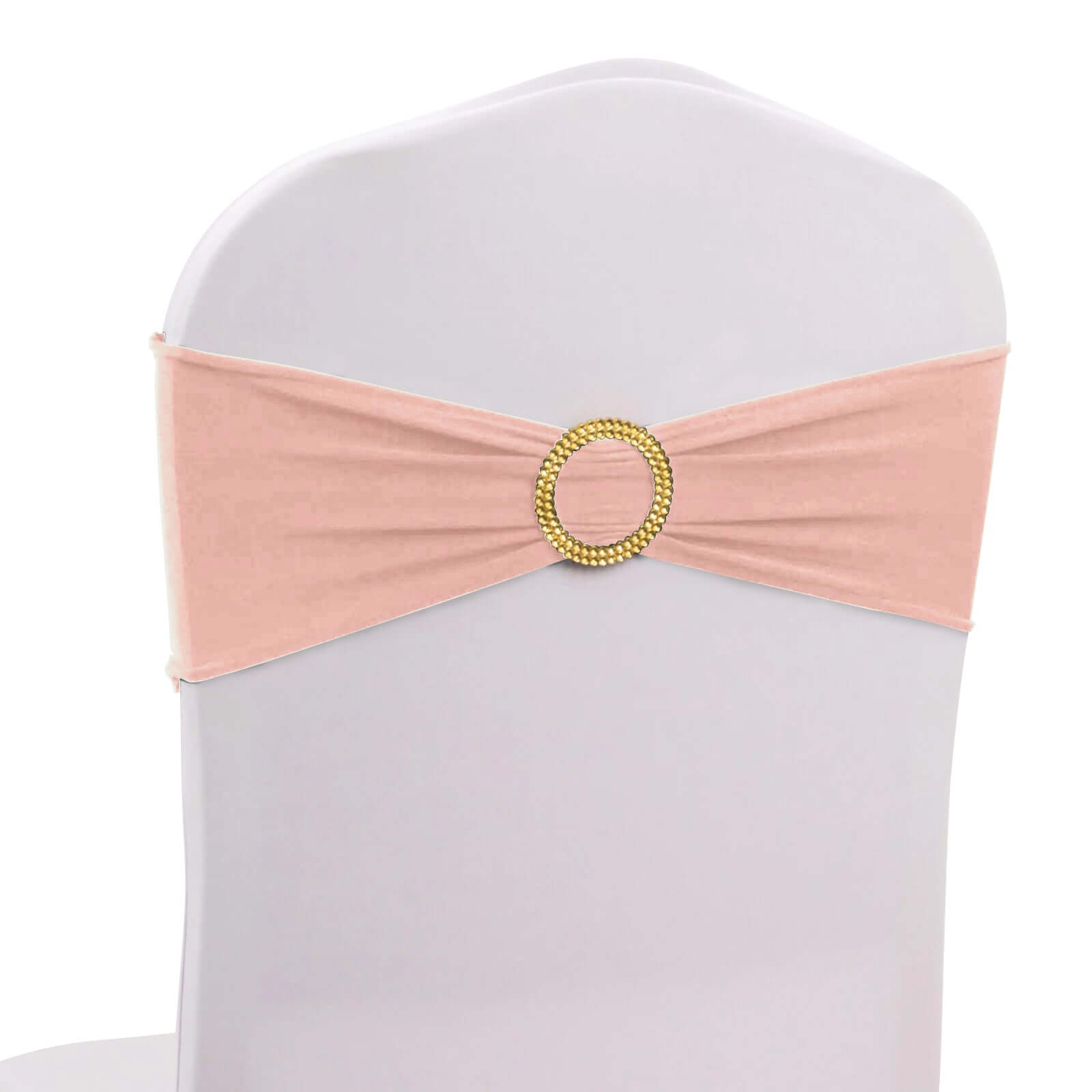 5 Pack Spandex Chair Sashes Dusty Rose with Gold Rhinestone Buckles - Reusable Four - Way Stretch Sash Bands 5"x14" - Bell Racket Store