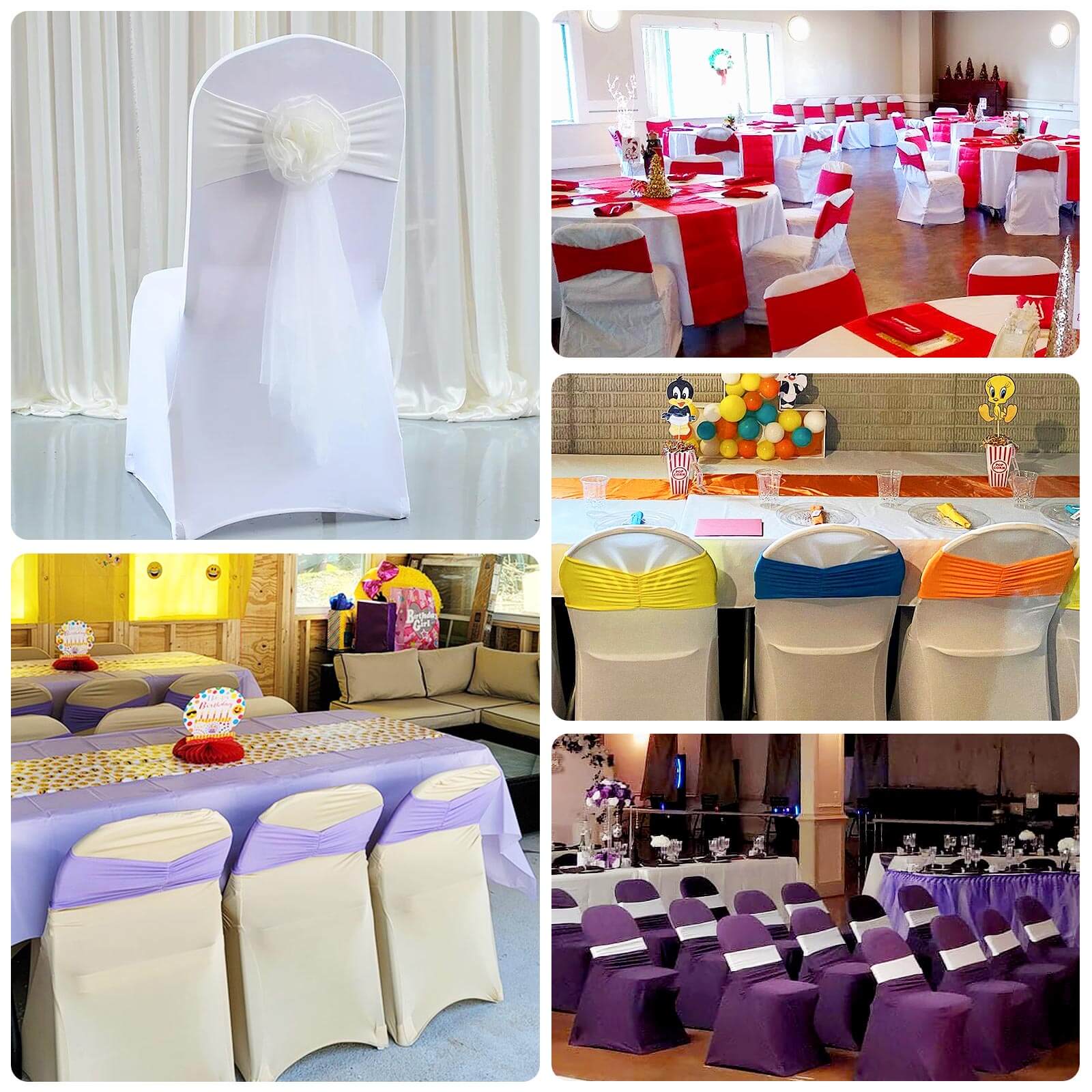 5 Pack Spandex Chair Sashes White Ruffled Style - Wide Easy to Use Stretch Chair Bands for Classy Wedding and Event Decor 8"x13" - Bell Racket Store