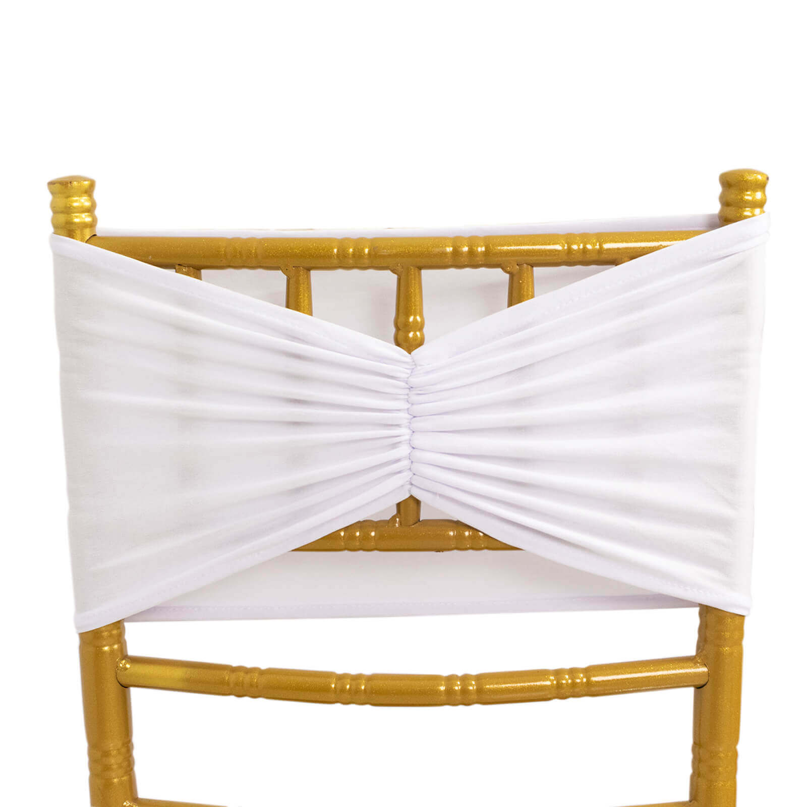 5 Pack Spandex Chair Sashes White Ruffled Style - Wide Easy to Use Stretch Chair Bands for Classy Wedding and Event Decor 8"x13" - Bell Racket Store