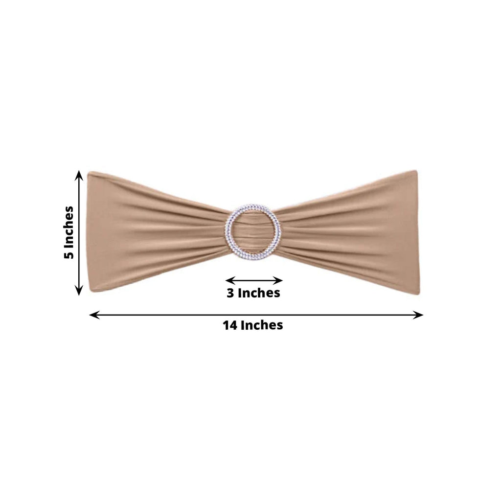 5 Pack Stretch Spandex Chair Sashes Nude - Reusable Chair Bands with Silver Diamond Ring Slide Buckle 5"x14" - Bell Racket Store