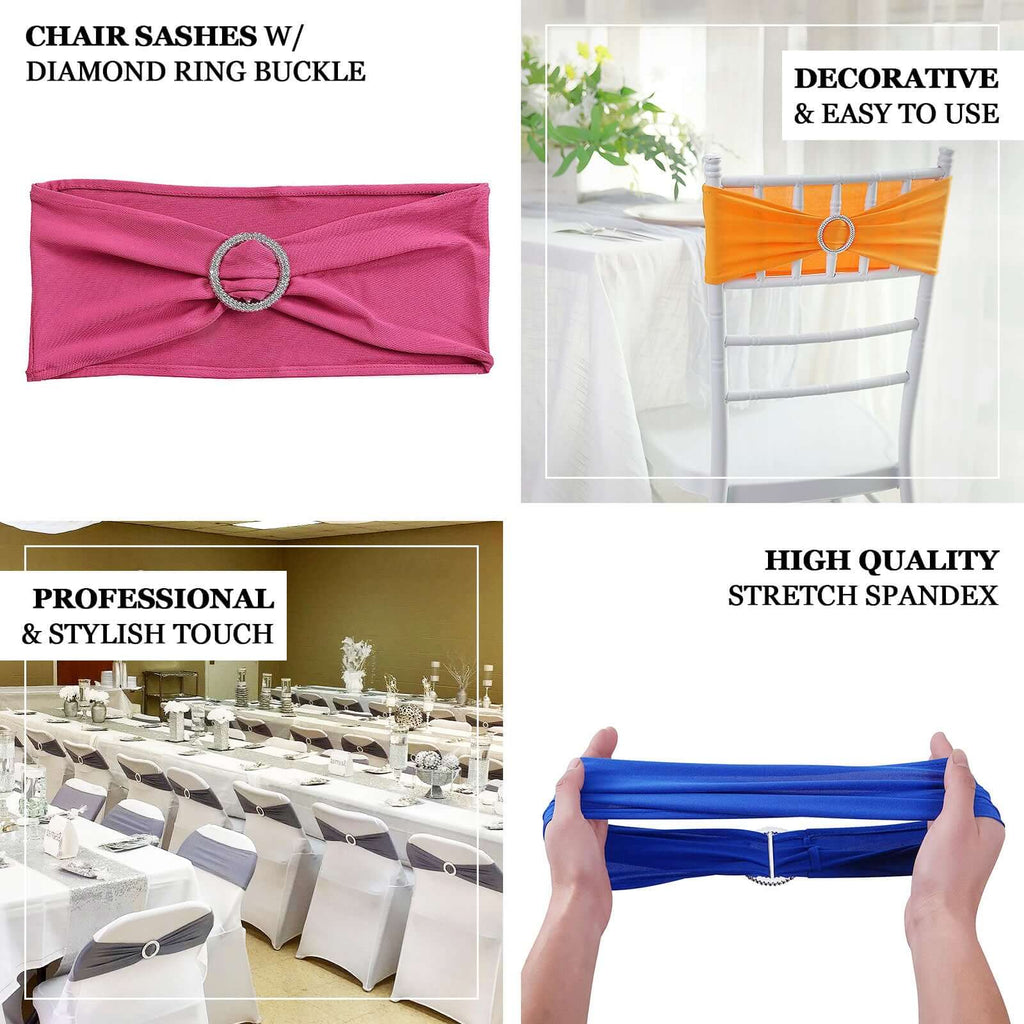 5 Pack Stretch Spandex Chair Sashes Nude - Reusable Chair Bands with Silver Diamond Ring Slide Buckle 5"x14" - Bell Racket Store