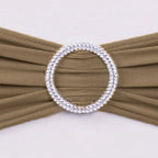 5 Pack Stretch Spandex Chair Sashes Taupe - Reusable Chair Bands with Silver Diamond Ring Slide Buckle 5"x14" - Bell Racket Store