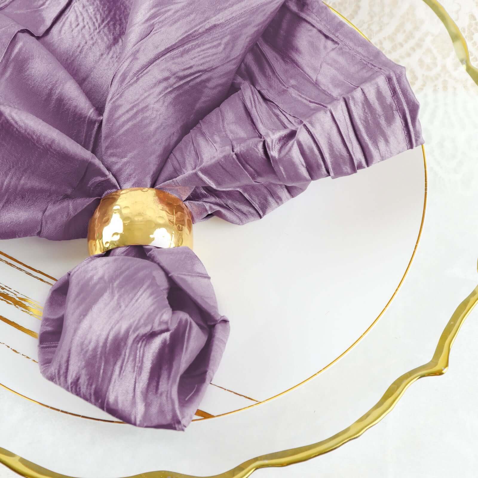 5 Pack Taffeta 20"x20" Napkins Violet Amethyst - Accordion Crinkle Dinner Napkins - Bell Racket Store