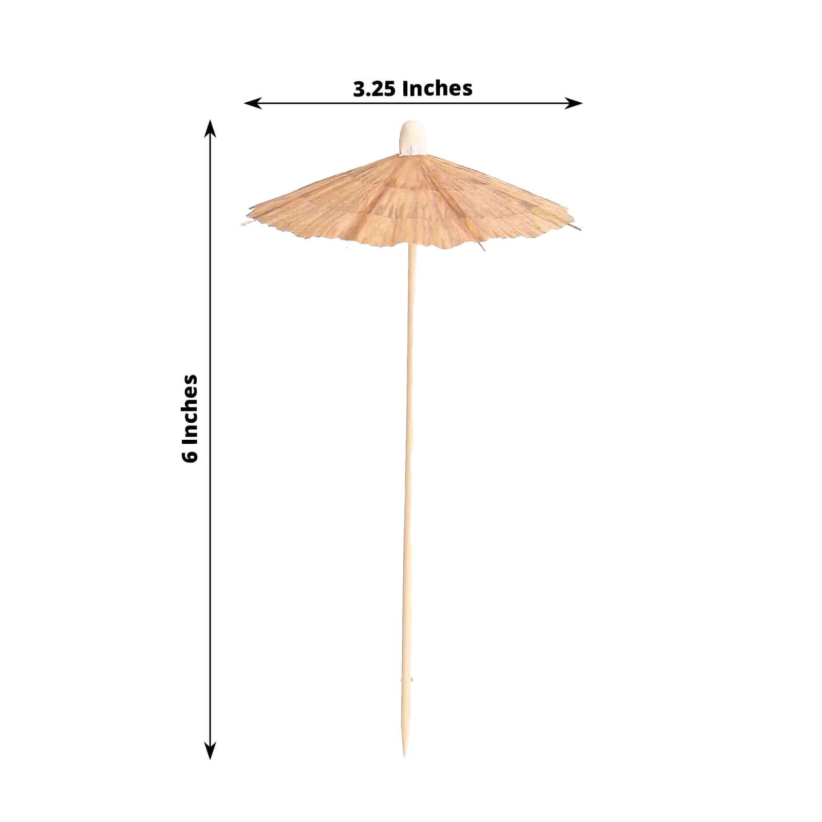 50 - Pack Bamboo Cocktail Sticks Tiki Hut Paper Umbrella Design Eco Friendly Natural - Biodegradable Party Picks 6" - Bell Racket Store