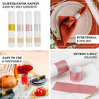 50 - Pack Paper Napkin Rings Gold Glitter - Stylish Disposable Napkin Holders 1.5" - Bell Racket Store