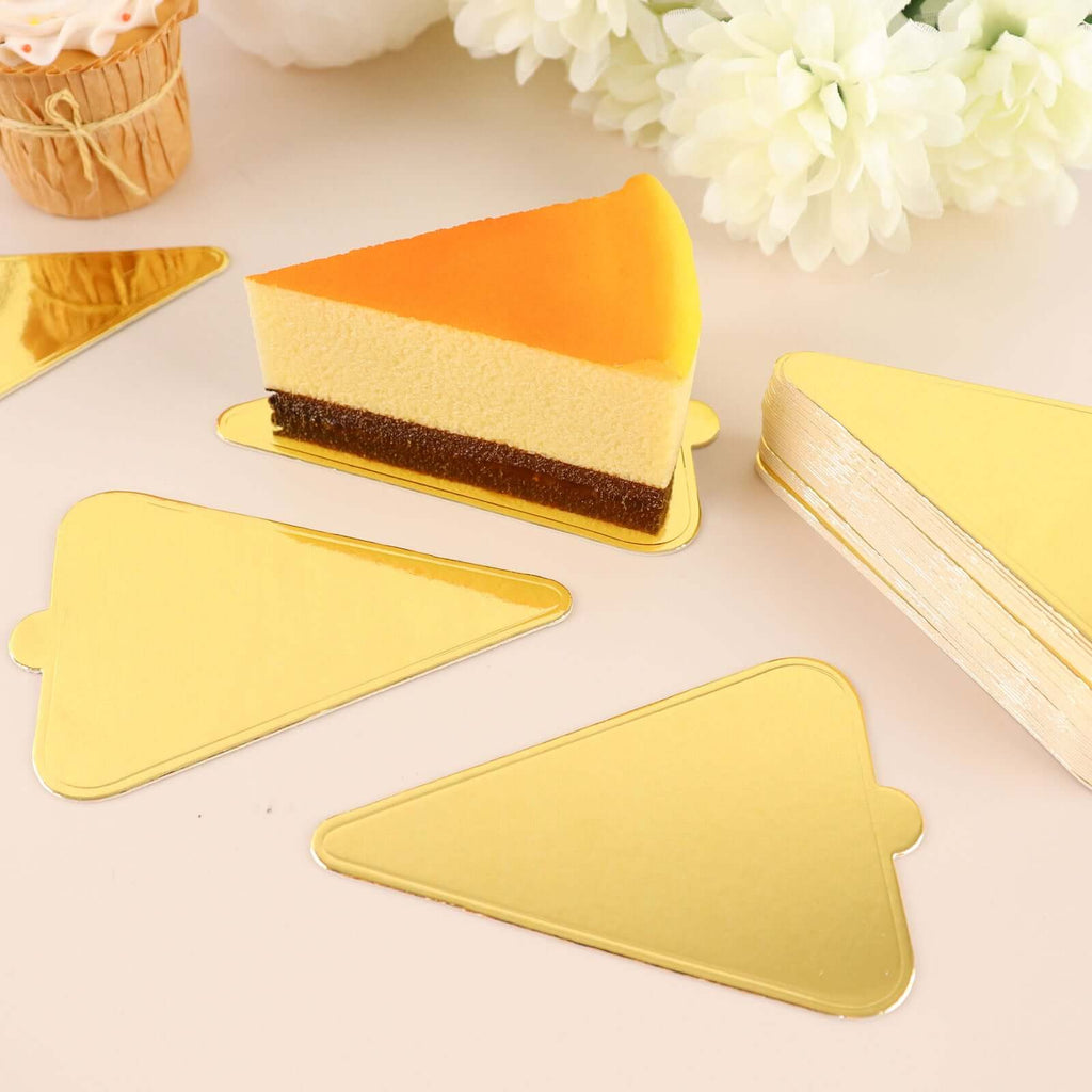 50 - Pack Triangle Cake Boards in Gold Cardboard - Grease Proof Mini Paper Trays for Pastries Cupcakes & Dessert Slices 2.8"x 4.5" - Bell Racket Store