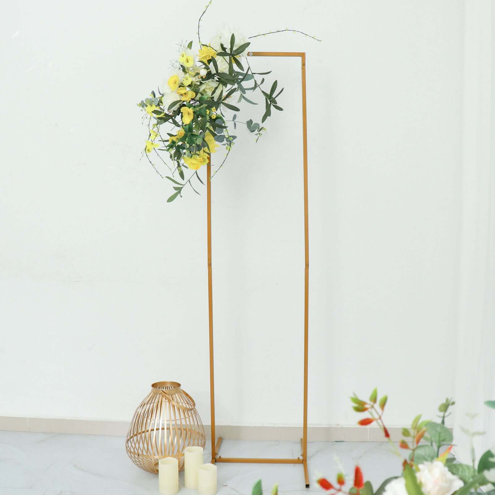 5.5ft Slim Gold Metal Frame Wedding Arch, Rectangular Backdrop Stand, Floral Display Frame - Bell Racket Store