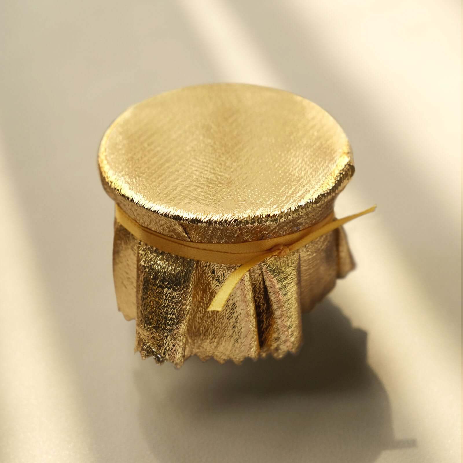 6 - Pack Jar Covers Metallic Gold Round Lame Fabric Design with Satin Tie String - DIY Party Favors & Craft Supplies 6" - Bell Racket Store