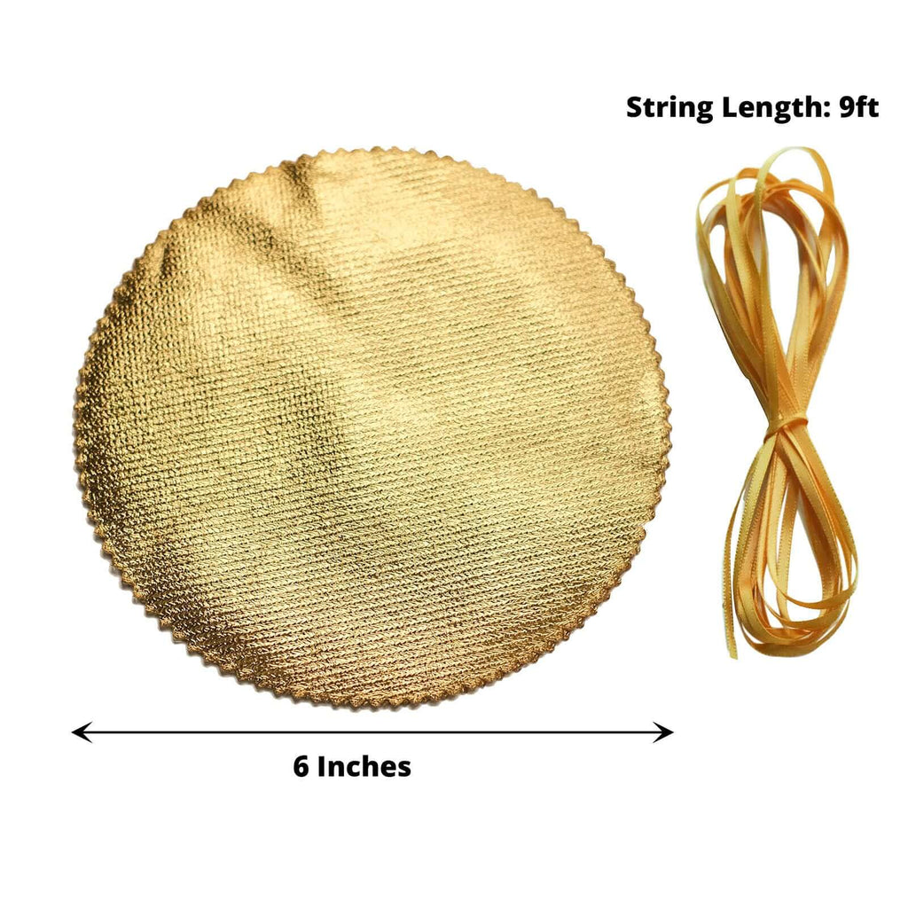6 - Pack Jar Covers Metallic Gold Round Lame Fabric Design with Satin Tie String - DIY Party Favors & Craft Supplies 6" - Bell Racket Store