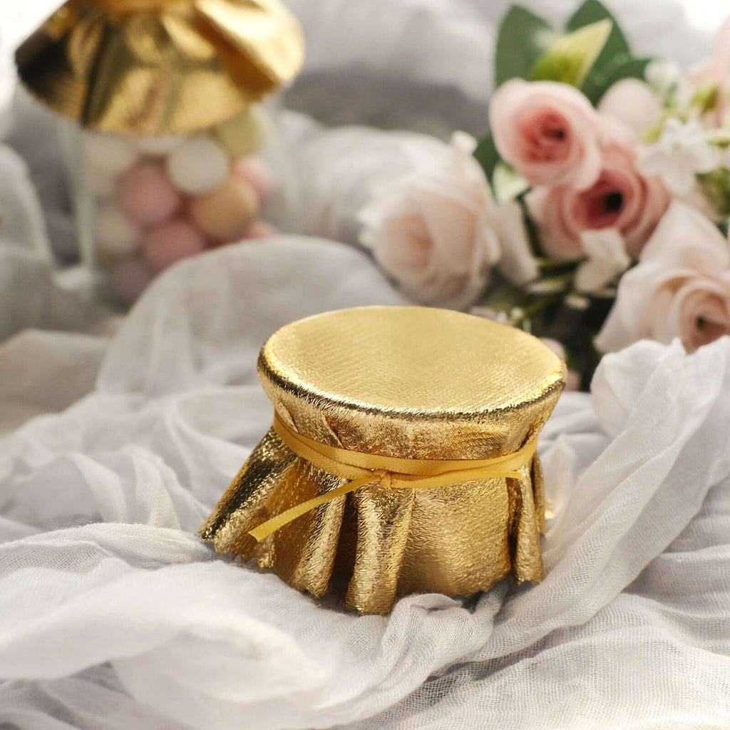 6 - Pack Jar Covers Metallic Gold Round Lame Fabric Design with Satin Tie String - DIY Party Favors & Craft Supplies 6" - Bell Racket Store