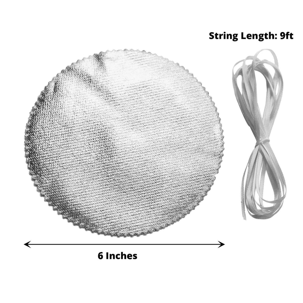 6 - Pack Jar Covers Metallic Silver Round Lame Fabric Design with Satin Tie String - DIY Party Favors & Craft Supplies 6" - Bell Racket Store