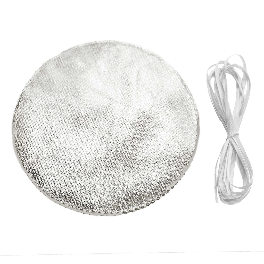 6 - Pack Jar Covers Metallic Silver Round Lame Fabric Design with Satin Tie String - DIY Party Favors & Craft Supplies 6" - Bell Racket Store