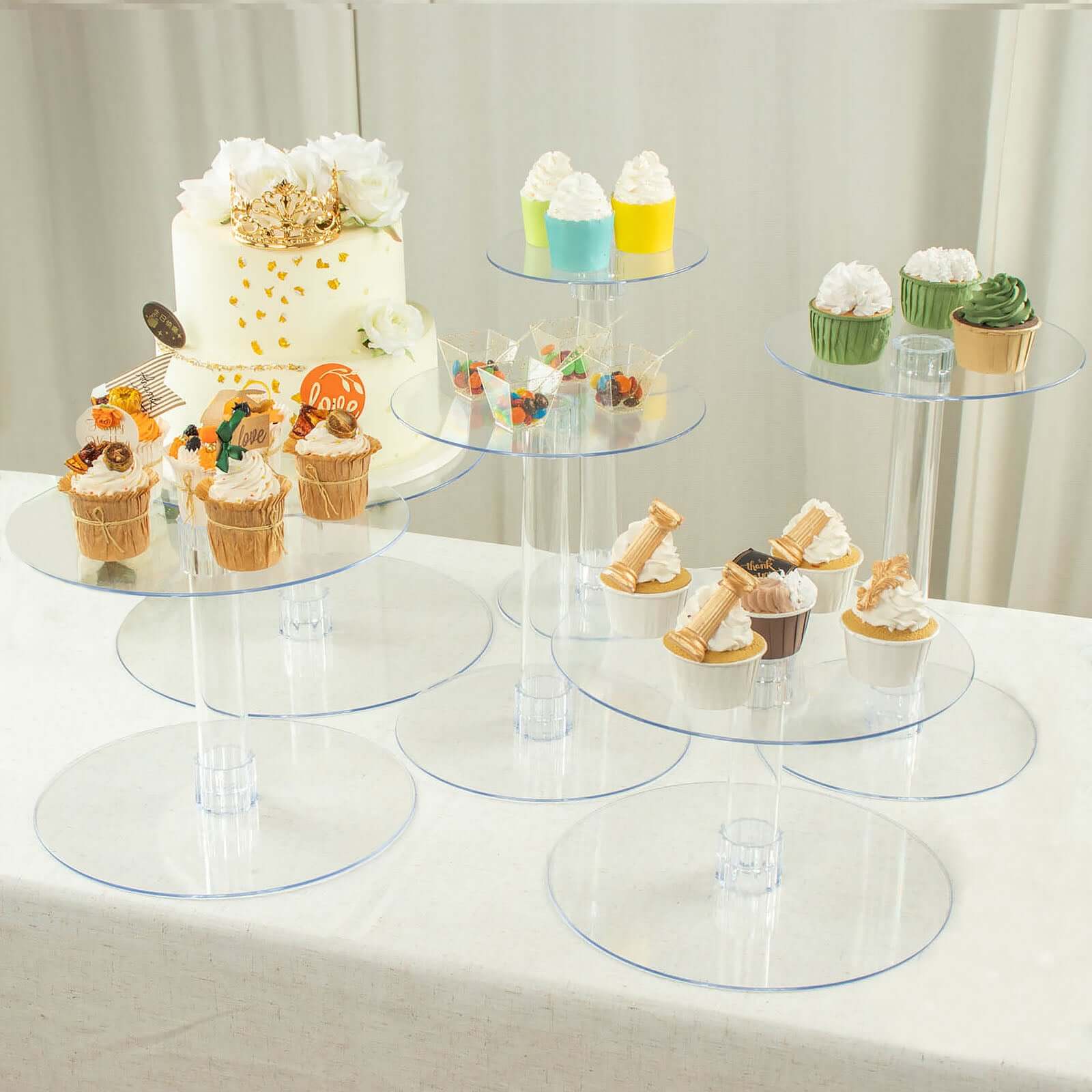 6-Tier Acrylic Cake Stand Set Clear - Assorted Sizes for Buffet Party Tables