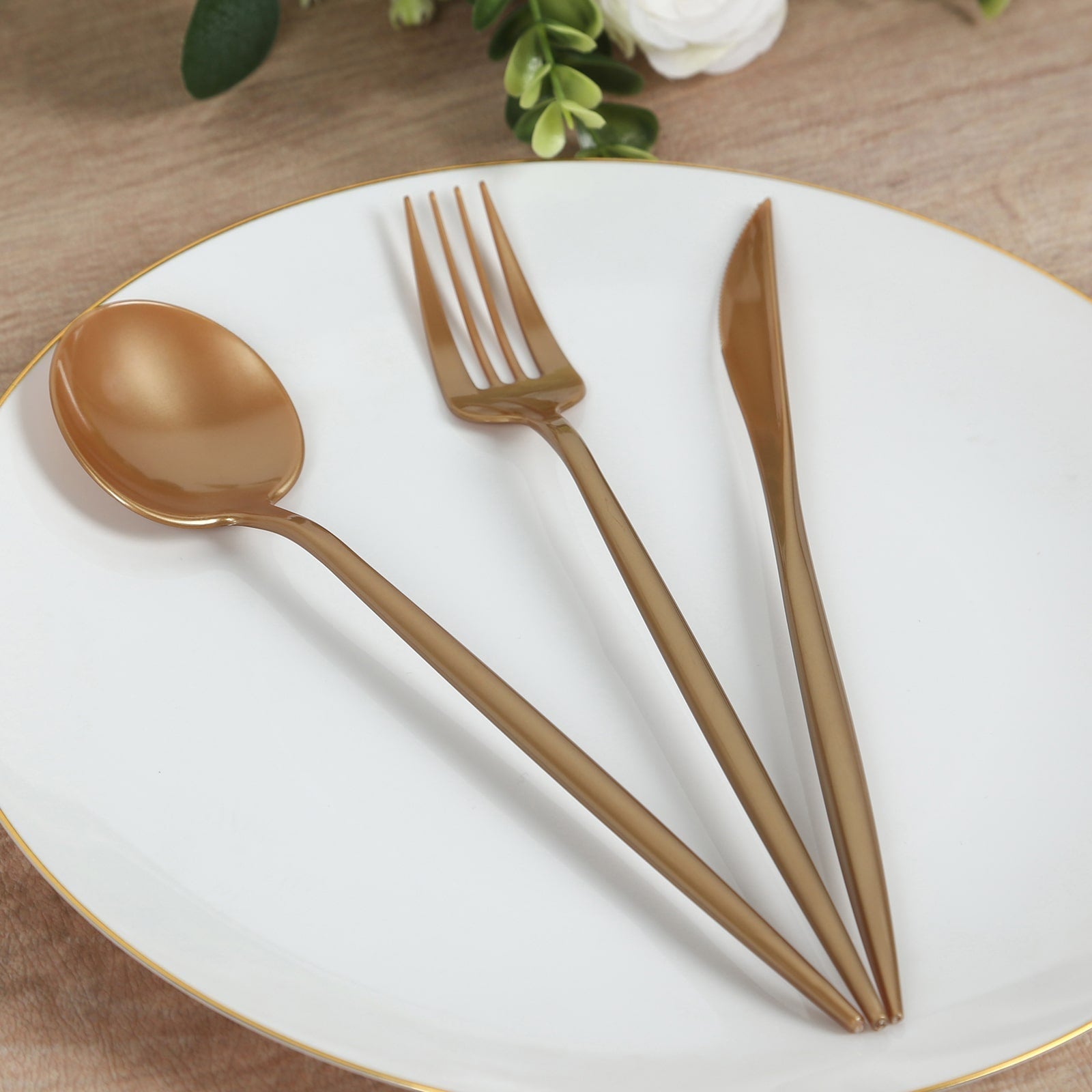 60 Pack Plastic Silverware Set, Gold Heavy Duty Disposable Sleek Utensil Cutlery - Bell Racket Store