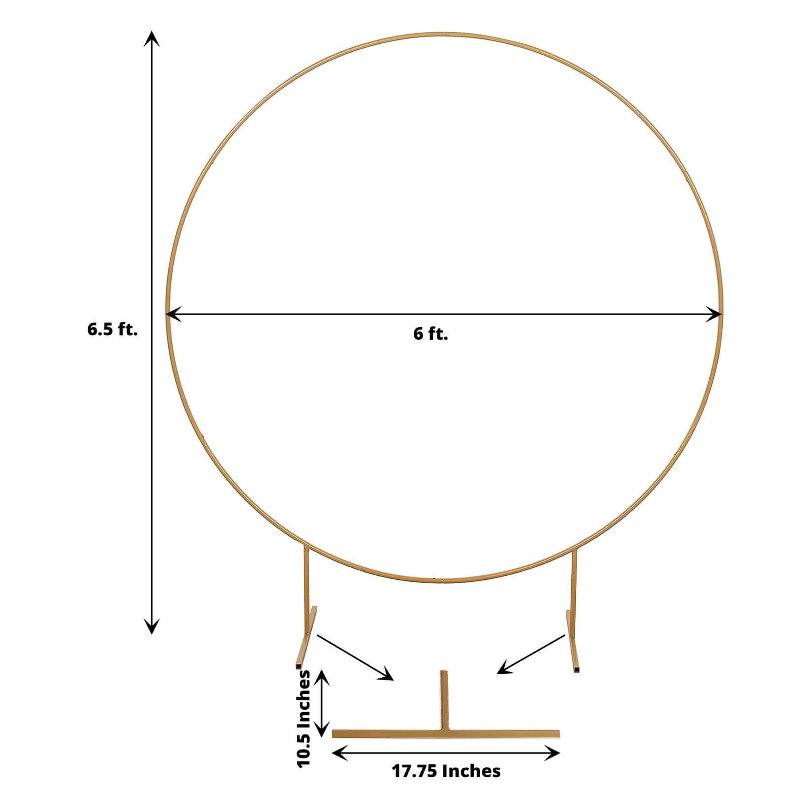 6.5ft Gold Metal Circle Wedding Arch Stand, Floral Balloon Garland Hoop, Round Backdrop Frame - Bell Racket Store