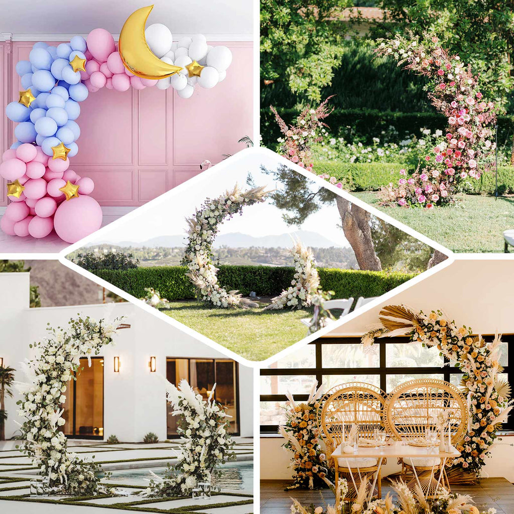 6.5ft Gold Metal Half Crescent Moon Wedding Arbor Frame, Curved Design Arch Flower Balloon Stand - Bell Racket Store