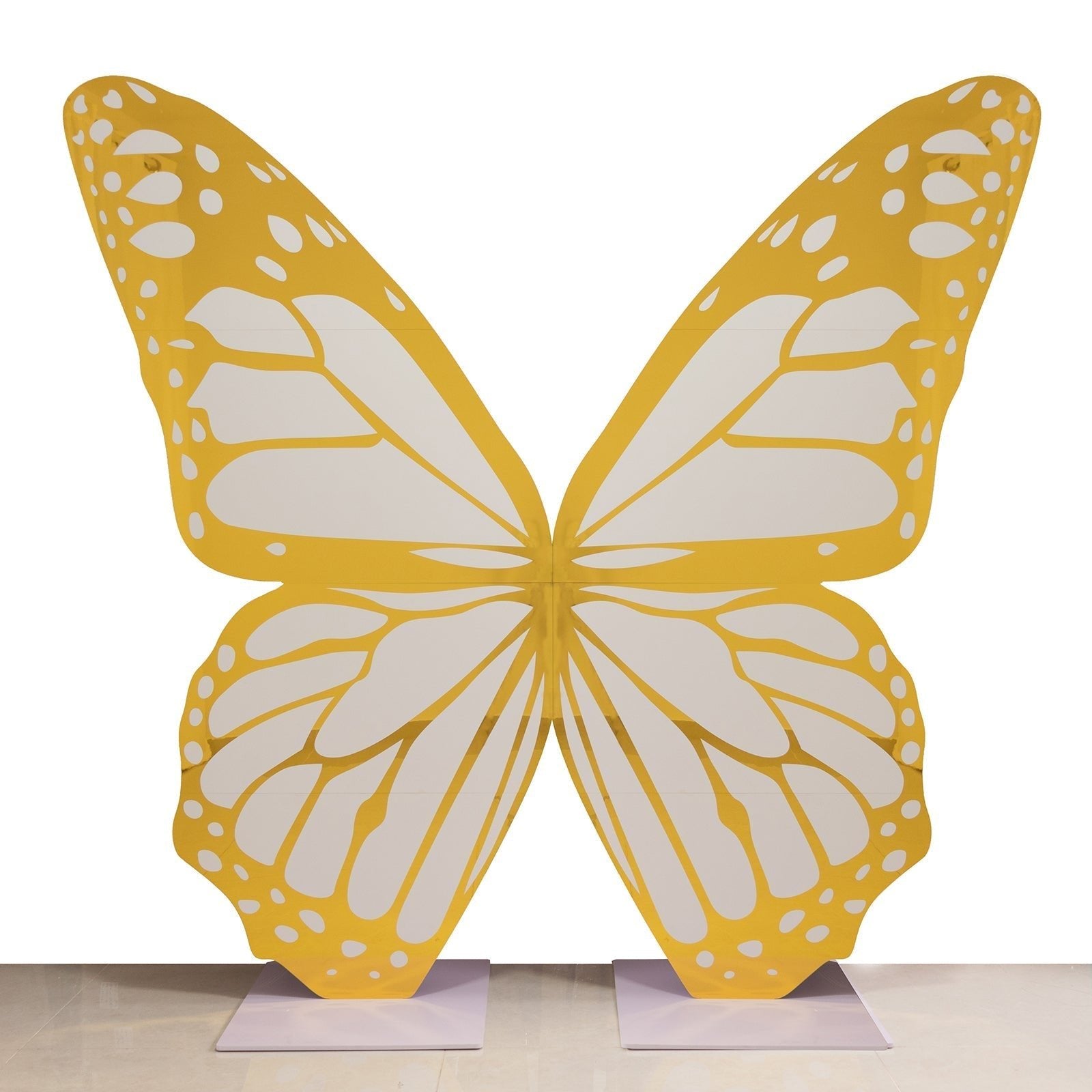 6.5ft White Gold Giant Butterfly Backdrop Party Prop, Free Standing Foamboard Monarch Butterfly Wings Photo Background - Bell Racket Store
