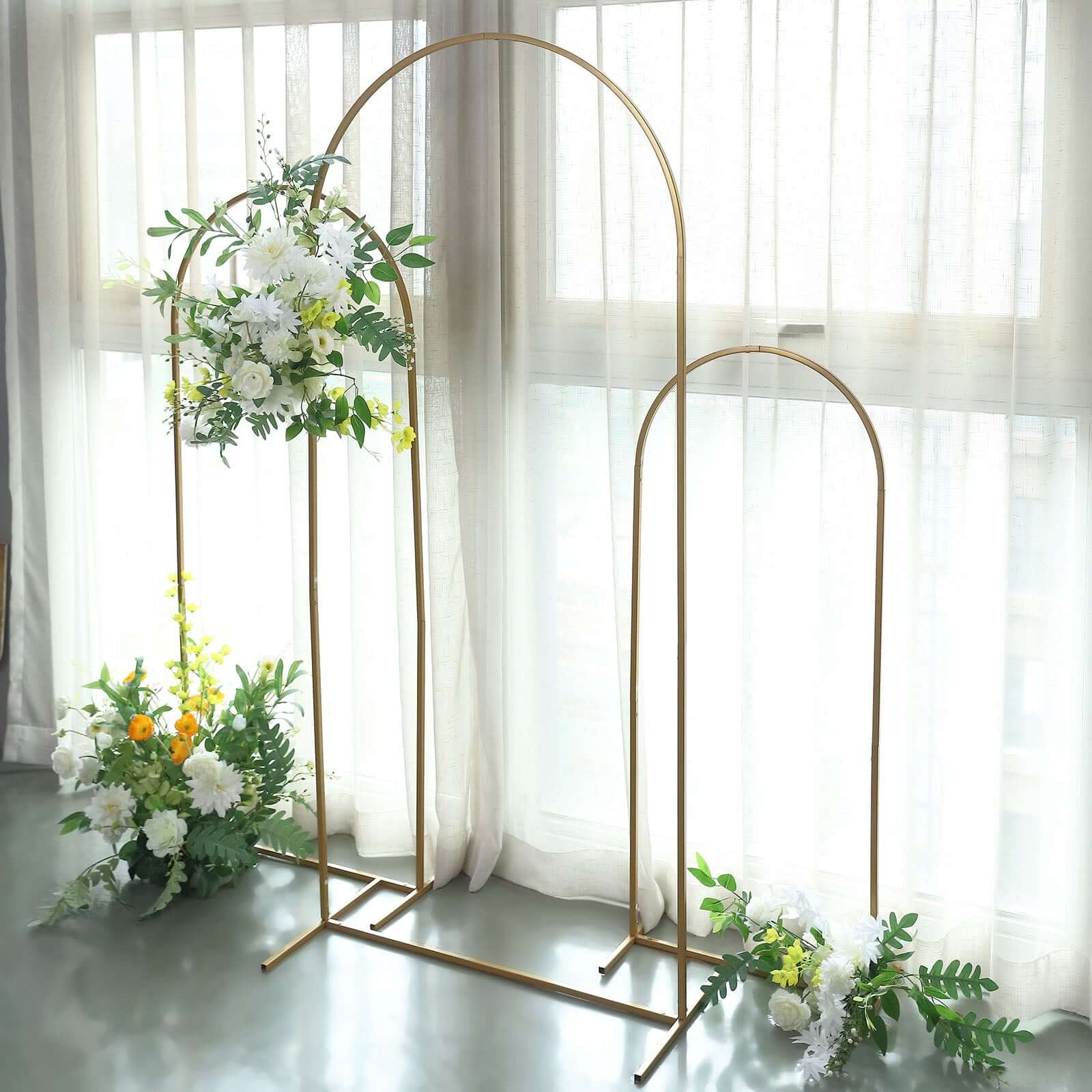 6ft Gold Metal Wedding Arch Chiara Backdrop Stand Floral Display Frame With Round Top - Bell Racket Store