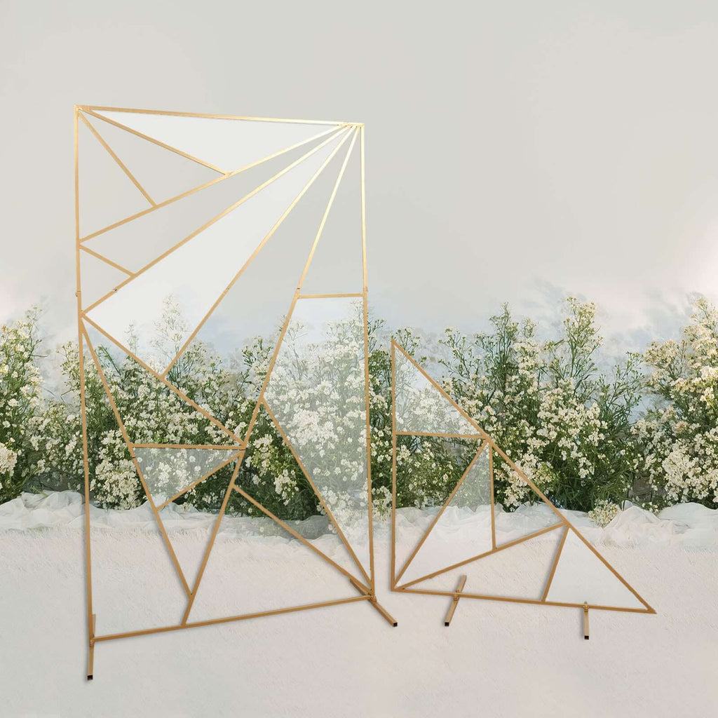 6ft Tall Gold Metal Rectangular Geometric Flower Frame Prop Stand, Wedding Backdrop Floor Stand With Cloudy Film Insert - Bell Racket Store
