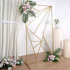 6ft Tall Gold Metal Rectangular Geometric Flower Frame Prop Stand, Wedding Backdrop Floor Stand With Cloudy Film Insert - Bell Racket Store