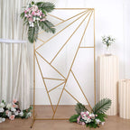 6ft Tall Gold Metal Rectangular Geometric Flower Frame Prop Stand, Wedding Backdrop Floor Stand With Cloudy Film Insert - Bell Racket Store