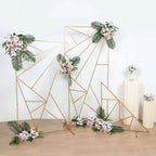 6ft Tall Gold Metal Rectangular Geometric Flower Frame Prop Stand, Wedding Backdrop Floor Stand With Cloudy Film Insert - Bell Racket Store