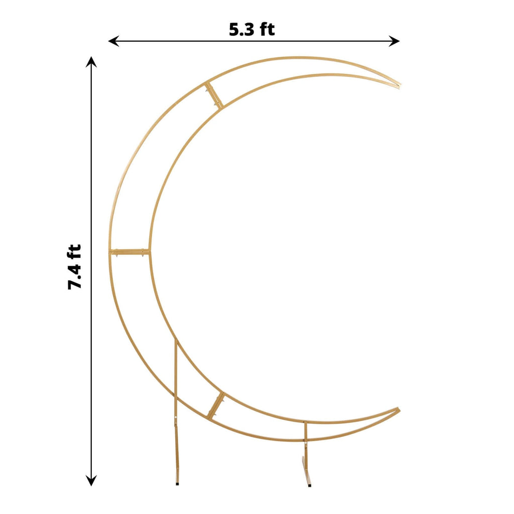 7.5ft Gold Metal Half Crescent Moon Wedding Arbor Frame, Curved Design Arch Flower Balloon Stand - Bell Racket Store