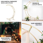 7.5ft Gold Metal Half Crescent Moon Wedding Arbor Frame, Curved Design Arch Flower Balloon Stand - Bell Racket Store