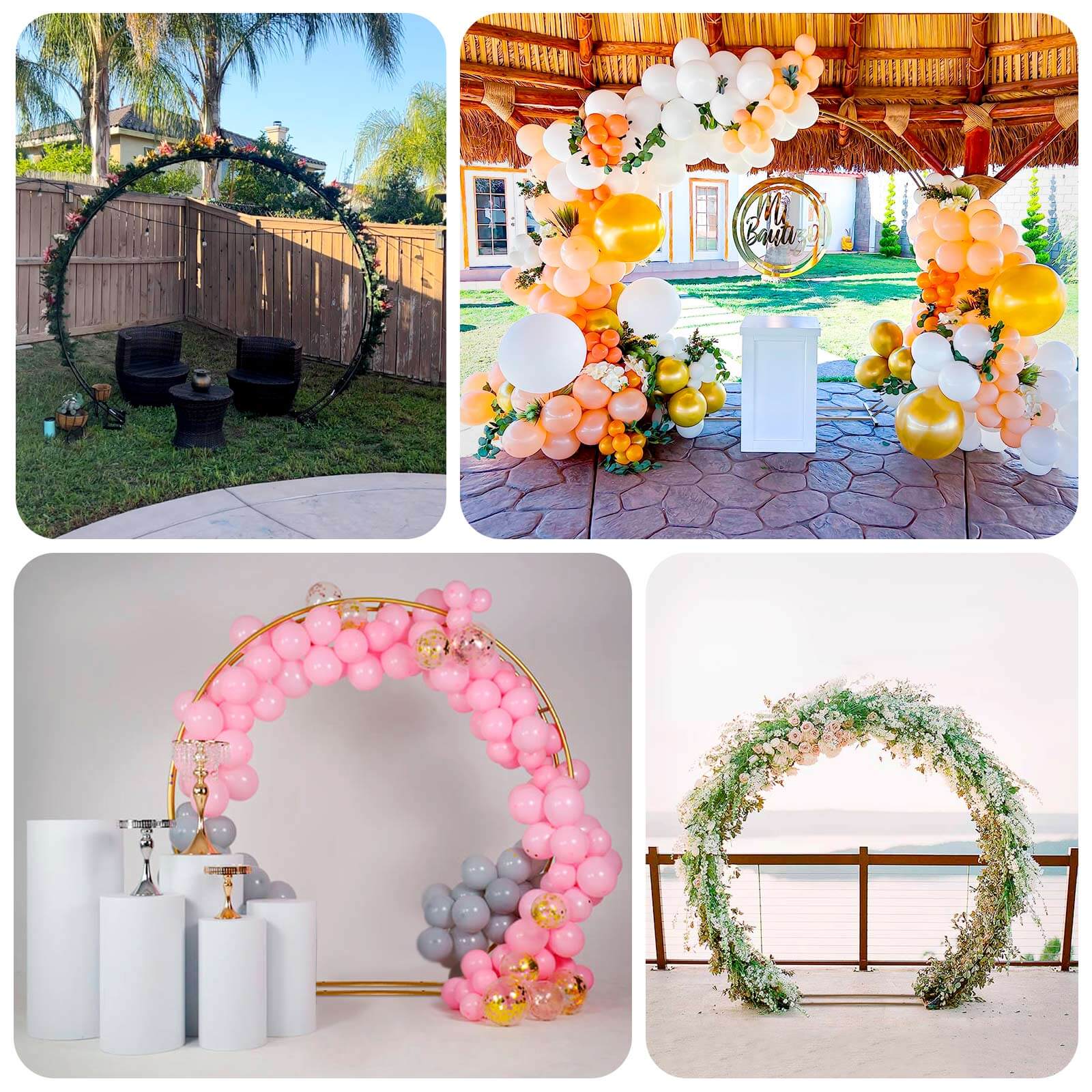 7.5ft Heavy Duty Gold Metal Round Wedding Arbor Floral Balloon Frame, Double Hoop Wedding Arch Photo Backdrop Stand - Bell Racket Store
