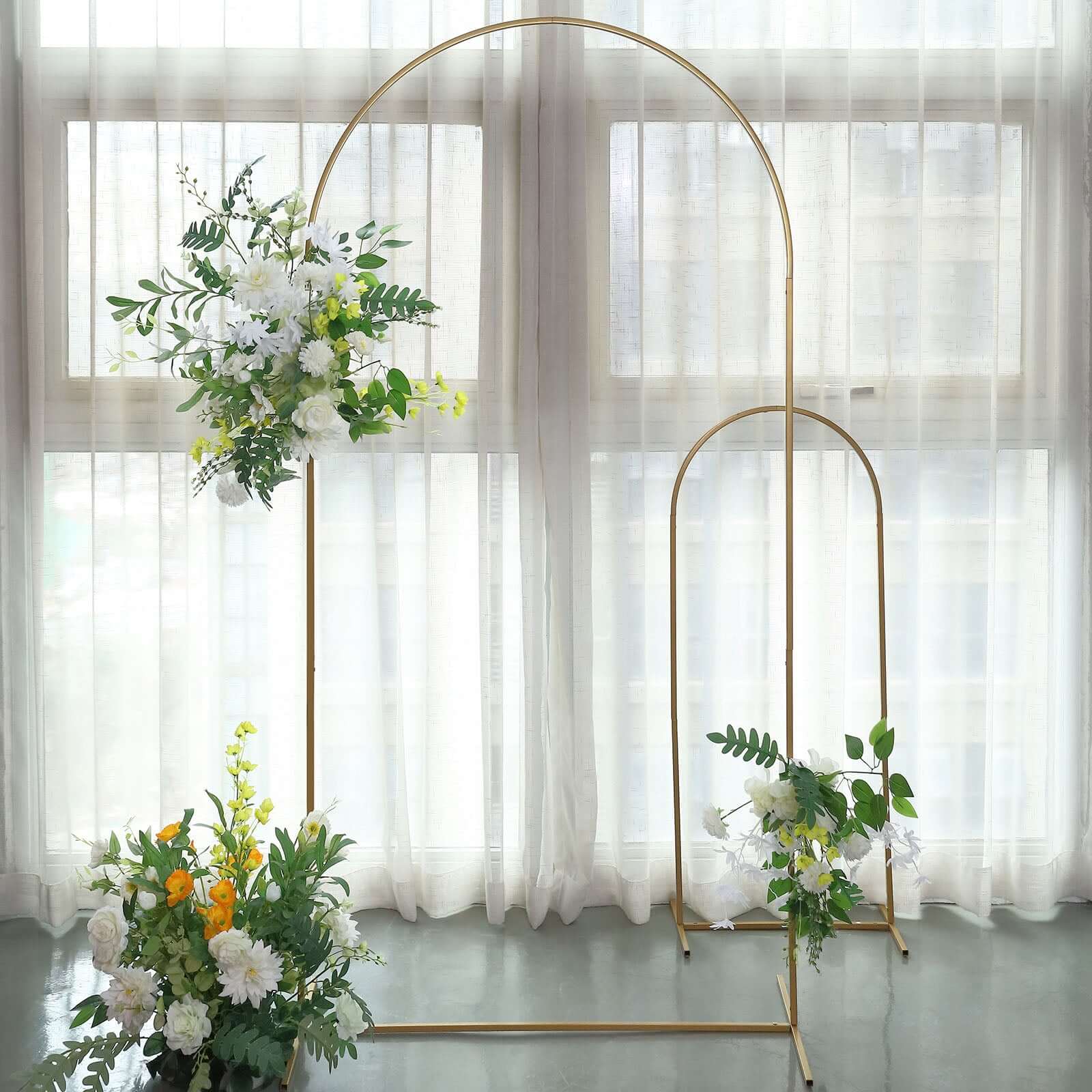 7ft Gold Metal Wedding Arch Chiara Backdrop Stand Floral Display Frame With Round Top - Bell Racket Store