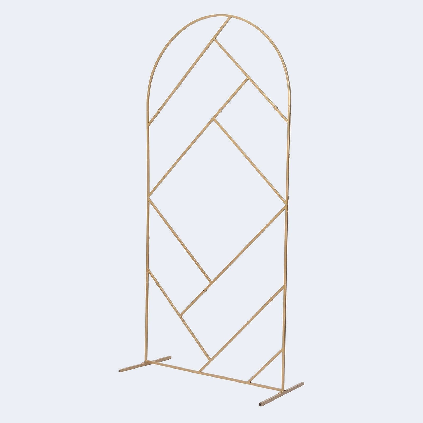 7ft Tall Gold Metal Round Top Geometric Flower Frame Prop Stand, Rectangular Wedding Backdrop Floor Stand With Cloudy Film Insert - Bell Racket Store