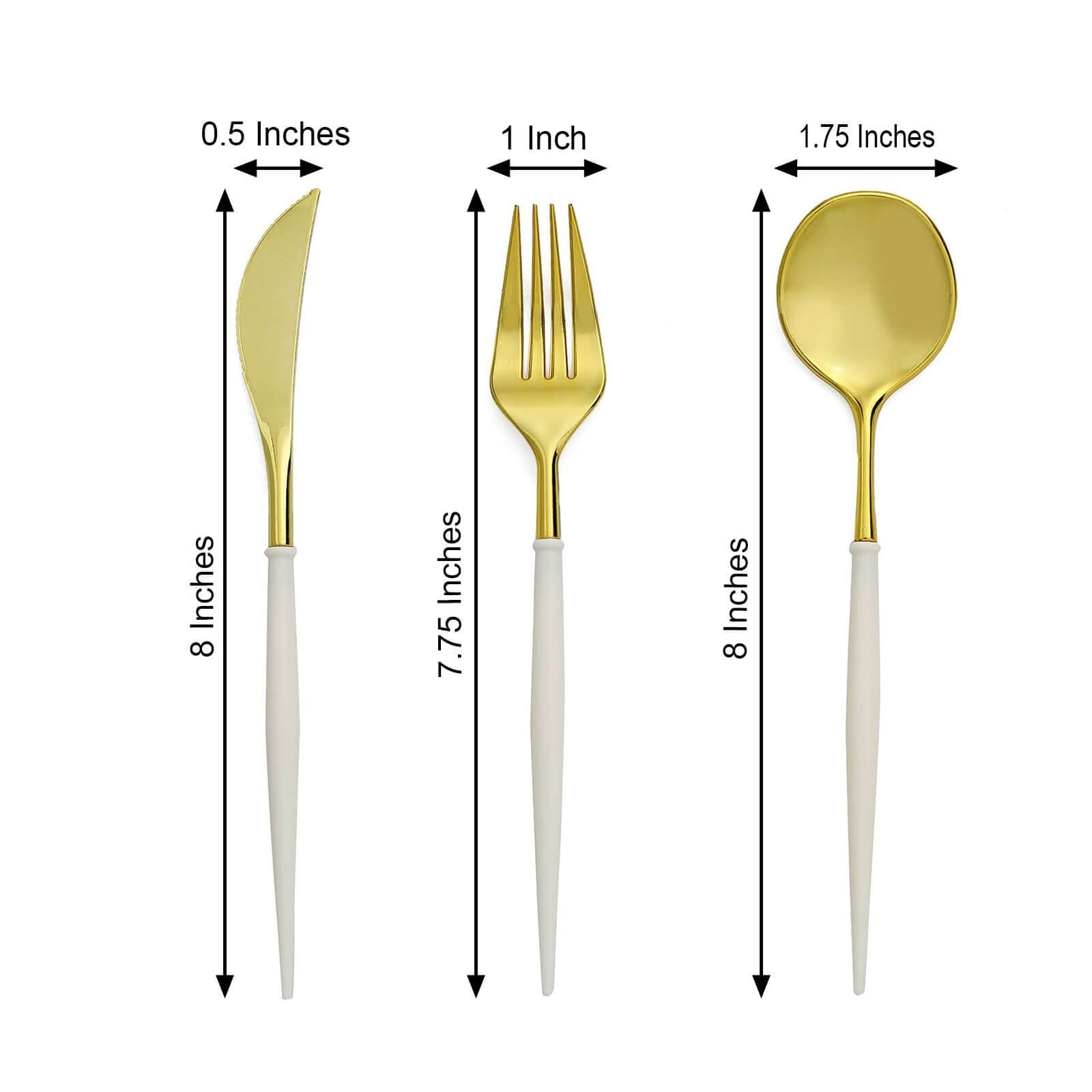 24-Pack Plastic Flatware Set in Metallic Gold with Ivory Handle - Heavy Duty Disposable Modern Silverware 8"