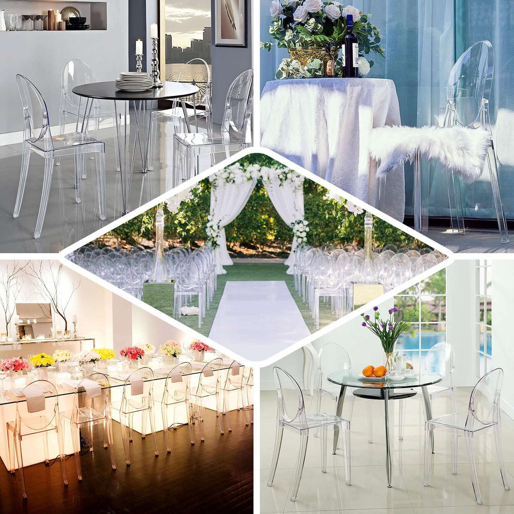 8 - Pack Acrylic Ghost Chairs with Oval Back for Banquet Use Clear â€“ Sleek Transparent Armless Accent Chairs for Weddings & Gatherings - Bell Racket Store