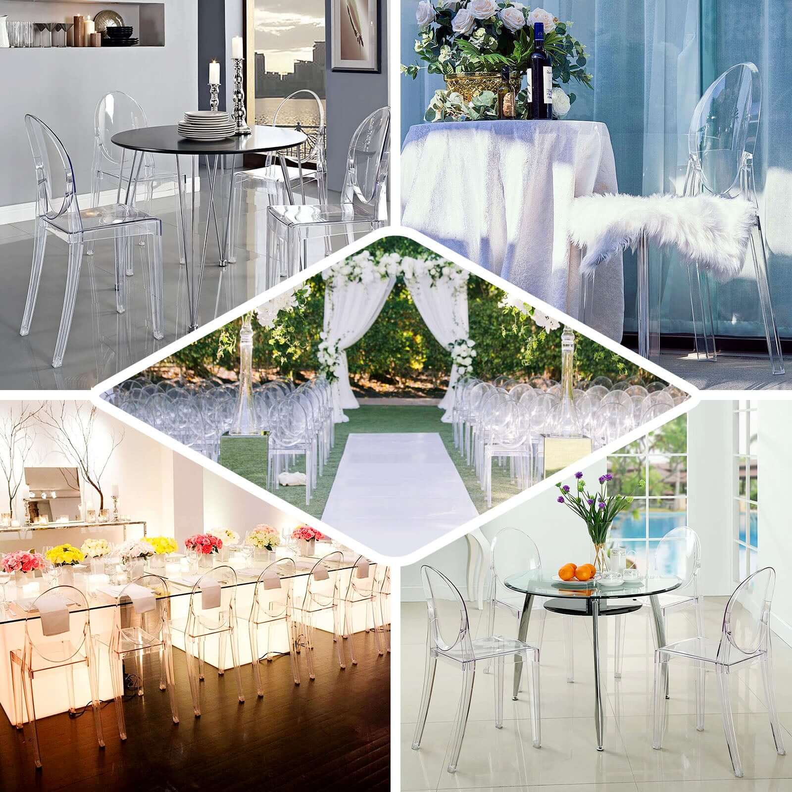 8 - Pack Acrylic Ghost Chairs with Oval Back for Banquet Use Clear â€“ Sleek Transparent Armless Accent Chairs for Weddings & Gatherings - Bell Racket Store