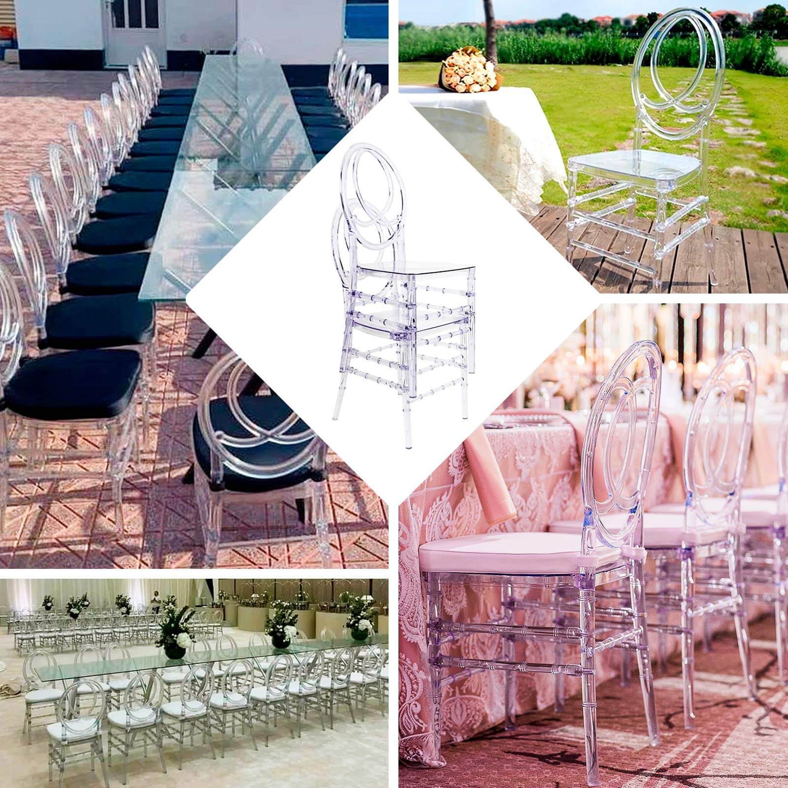 8 - Pack Acrylic Stackable Ghost Chairs in Phoenix Chiavari Style Transparent Resin with Oval Back Clear â€“ Sleek Armless Design for Weddings & Gatherings - Bell Racket Store