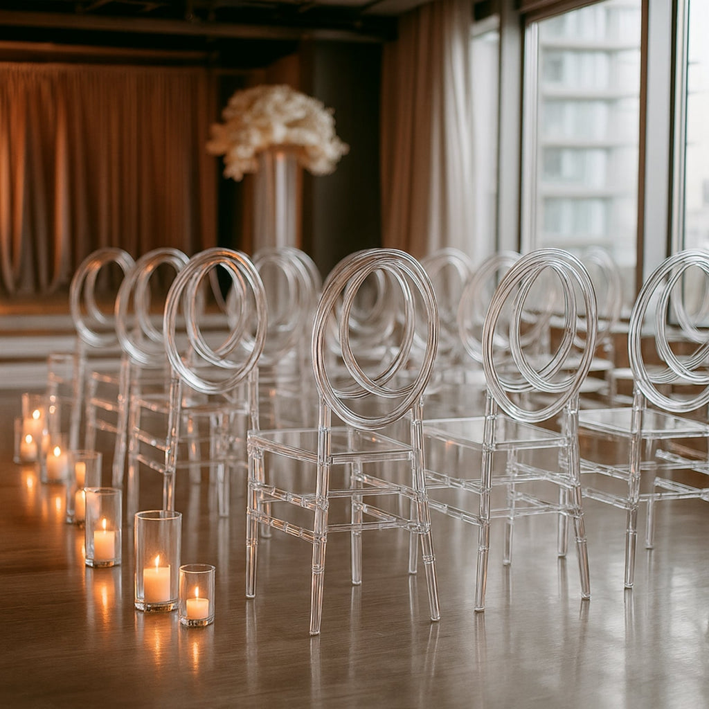 8 - Pack Acrylic Stackable Ghost Chairs in Phoenix Chiavari Style Transparent Resin with Oval Back Clear â€“ Sleek Armless Design for Weddings & Gatherings - Bell Racket Store