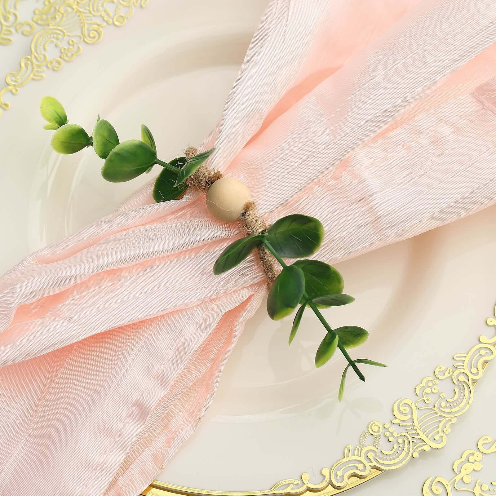 8 Pack Rustic Green Eucalyptus Leaf Wooden Beaded Jute Napkin Rings, Handmade Farmhouse Burlap Napkin Serviette Buckle Holders - Bell Racket Store