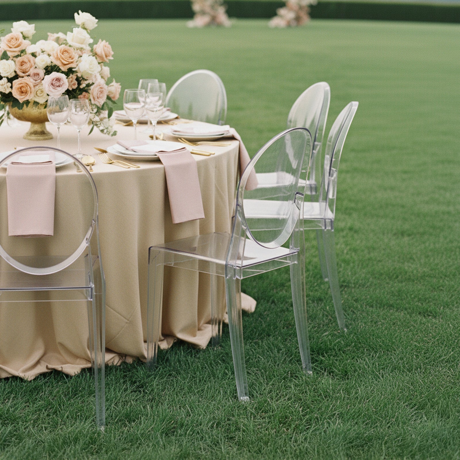 8 Pack Stackable Clear Acrylic Ghost Banquet Chairs with Oval Back, Fully Assembled Armless Event Accent Chair - Bell Racket Store